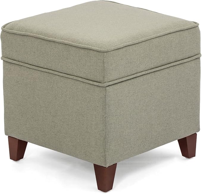 Adeco Fabric Ottoman with Storage Chest and Footrest - Square Seat, Light Brown