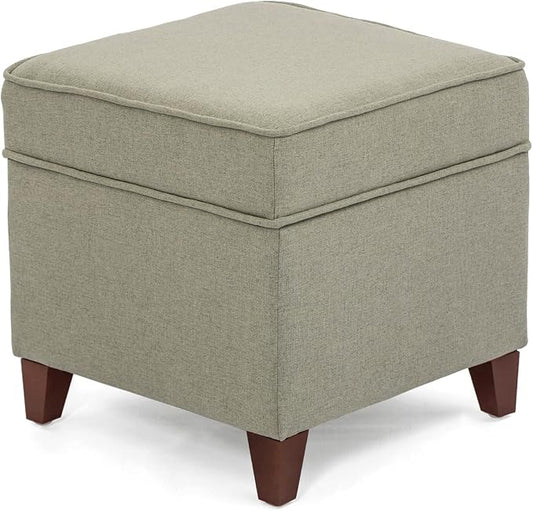 Adeco Fabric Ottoman with Storage Chest and Footrest - Square Seat, Light Brown