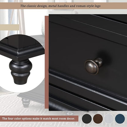 Merax Nightstand with Drawers Set of 2, Wood Bedside End Table with Pull Out Tray, Black (No Guide Rails)