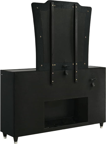 Coaster Home Furnishings Lorient 8-Drawer LED Flame Box Dresser and Mirror Black 223163FBM