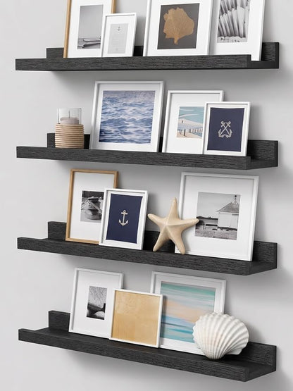 Forbena 24 Inch Floating Picture Ledge Shelf Set of 4 | Solid Wood | Size: W 24" x D 4.5" x H 2.2" | Living Room | Bedroom | Office