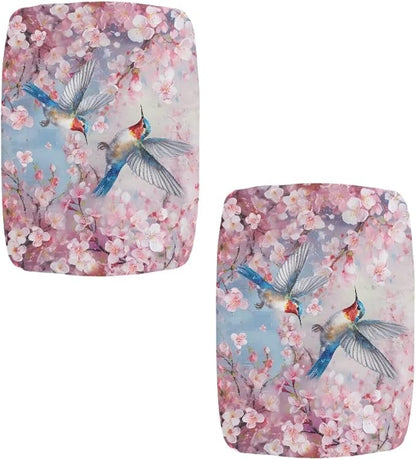 Vanity Stool Covers Bar Stool Covers Set of 2 Cherry Blossom Hummingbird Bar Stool Saddle Seat Covers Rectangle Bench Seat Protector Barstool Covers with Elastic Bands for 14-20 inch Stool