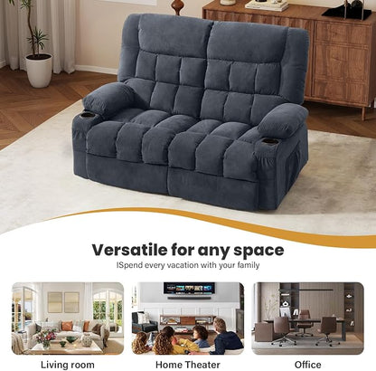 BOSMILLER Reclining Loveseat with Cup Holders for Living Room 2 Seat Manual Loveseat Recliner with Side Pocket