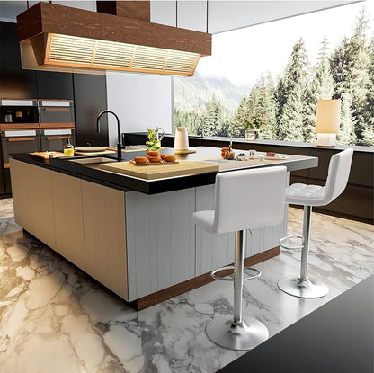 Homall Bar Stools Modern PU Leather Adjustable Swivel Barstools, Armless Hydraulic Kitchen Counter Bar Stool Extra Height Square Island Barstool with Back Set of 4 (Leather, White 4 Pcs)