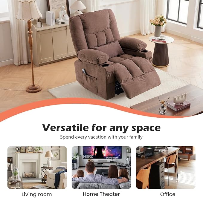 MAHOMICO Recliner Chair with Cup Holders for Living Room Single Seat Manual Oversized Recliner with Ergonomic, Side Pocket for Adult