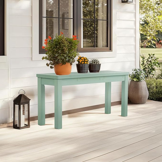 VINGLI Outdoor Wooden Bench, 40” Porch Bench Outdoor Backless Garden Bench, Small Outdoor Bench for Deck Patio Entryway (Mint Green, 40in)