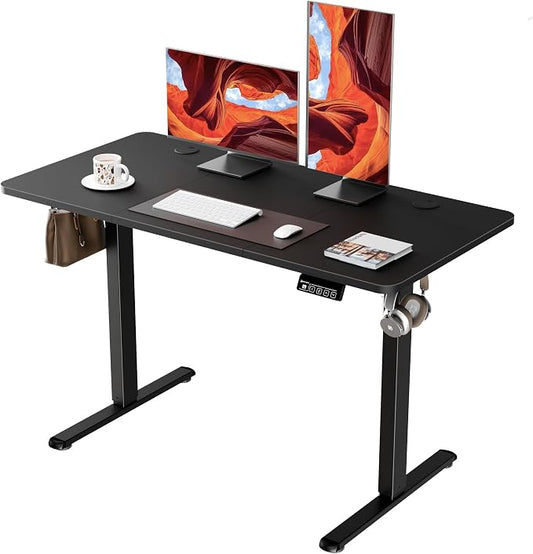 ERGOMAKER Electric Standing Desk, 47.2" x 23.6" Height Adjustable Sit Stand Desk with Splice Board for Home Office, Computer Desk Memory Preset (Black Frame, Black Desktop)