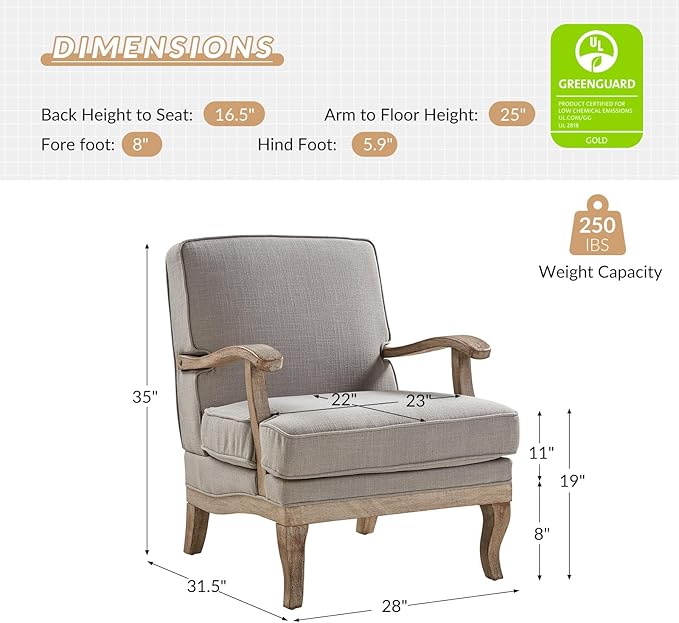 HULALA HOME Mid-Century Modern Accent Chair, Upholstered Lounge Arm Chair with Solid Wood Legs and Armrest, Removable Cushion Comfy Retro Reading Armchair for Living Room, Bedroom, Balcony, Grey