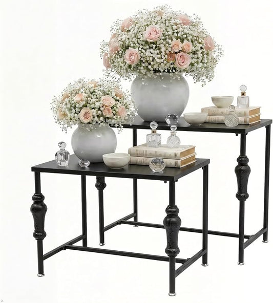 Retail Display Tables Black Boutique Nesting Tables | 2 Piece Set, Vintage Display Table, Clothing Shoes Display Shelf, For Retail Stores, Carbon Steel