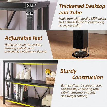 HOMISSUE Sofa Console Table, Rustic Console Table with 3-Tier Storage, Engineered Wood Sofa Tables with Open Shelves, Heavy Duty Entryway Tables for Living Room, Hallway (47 Inch, Black)