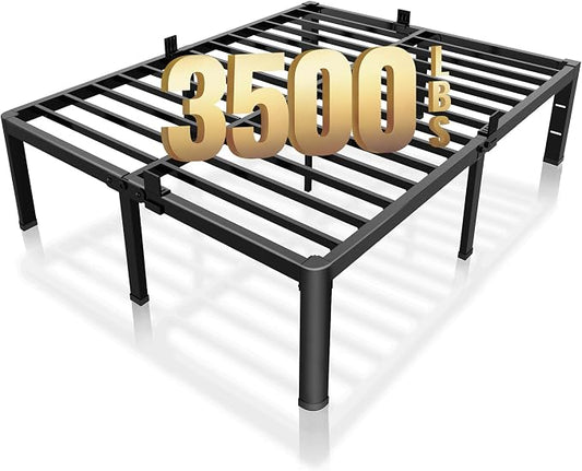 ROIL 18 Inch California King Bed Frame with Rounded Corner and Headboard Hole Mattress Retainers 3500LBS Metal Heavy Duty Steel Slats No Box Spring Needed Platform Noise-Free Easy Assembly