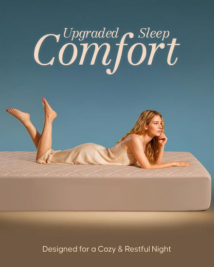 Quilted Fitted Mattress Pad, Queen Mattress Protector Topper with Deep Pocket Stretches up to 16 Inches, Machine Washable Mattress Cover by Utopia Bedding (Beige)
