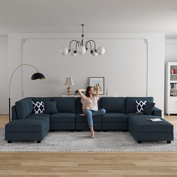 Legend Vansen Oversized Modular Sectional Sofa,U/L‑Shaped Reversible Couch with Ottoman,Deep Seat Plush Polyester Sofa for Living Room,9‑Seater,Charcoal
