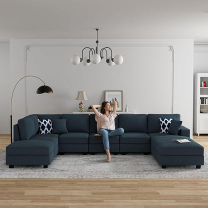 Legend Vansen Oversized Modular Sectional Sofa,U/L‑Shaped Reversible Couch with Ottoman,Deep Seat Plush Polyester Sofa for Living Room,9‑Seater,Charcoal