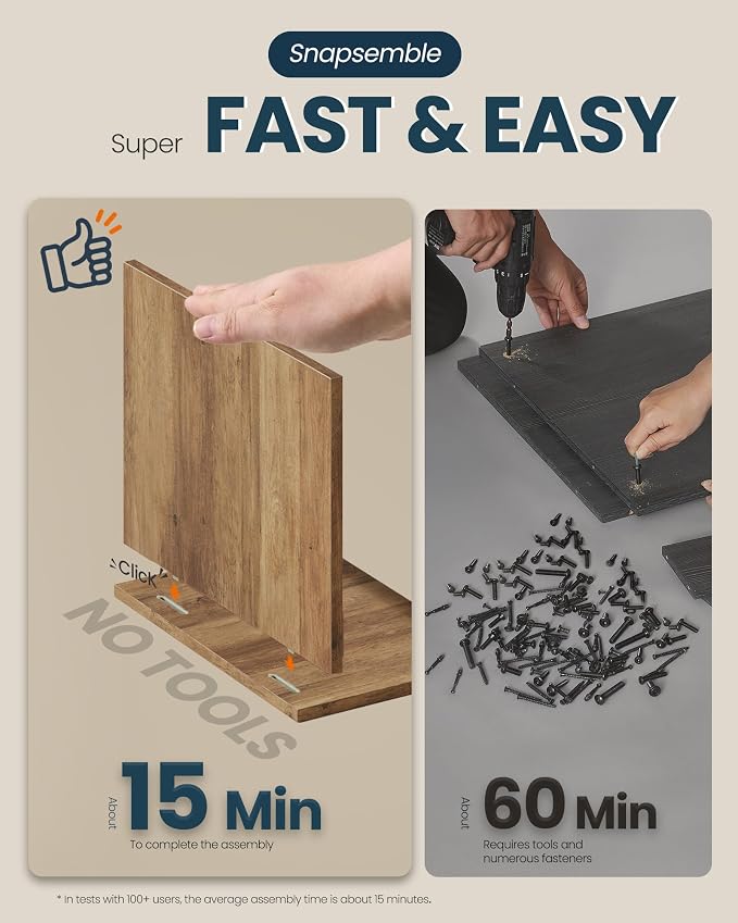 SONGMICS HOME Shoe Storage Bench, Snapsemble Superfast Assembly, Shoe Rack Cabinet with Door & Adjustable Shelf for Entryway/Living Room, 14 x 40.2 x 17.3 Inches, Honey Brown and Slate Gray