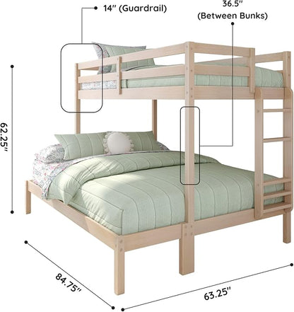 Grain & Grove Bear Twin XL Over Queen Bunk Bed, Sturdy Bunk Bed Frame for Kids, Plywood Bunk with Ladder, Guardrail, and Slats, No Box Spring Required, Oak Embossed Natural