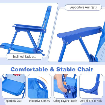 Costzon Kids Picnic Table, Kids Outdoor Table with 2 Folding Chairs, Height Adjustable Umbrella, Portable Children Outdoor Furniture for Patio, Garden, Backyard (Blue Shark)