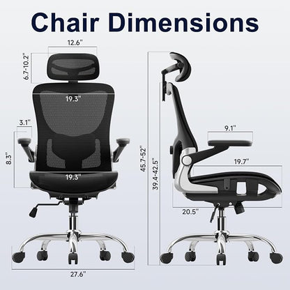 marrap Ergonomic Office Chair, Mesh Desk Chair with 3D Armrests, Adjustable Lumbar Support and Headrest, 90-120° Rocking Function, Black