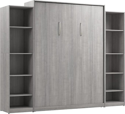 Bestar Claremont Queen Murphy Bed with Closet Organizers (105W) in Platinum Gray, Space-Saving Sleeping Arrangement for Multipurpose Room