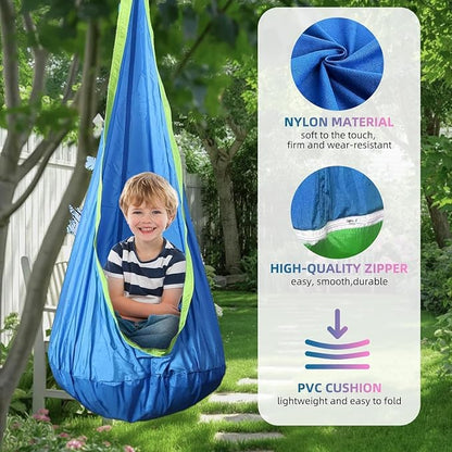 Kids Swing Seat Hammock Chair Indoor Outdoor Hanging Chair for Children,Soft & Safe with High Weight Capacity, Easy Install Perfect for Bedroom, Garden, Playroom(Blue)