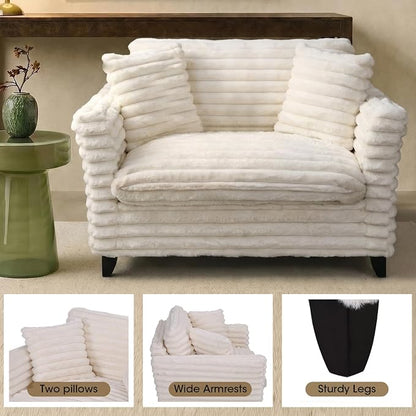 ERYE 46.9" Corduroy Upholstered Accent Chair Wide Seat Armchair for Living Room Bedroom, Modern Cloud Cushion Armchair W/ 2 Pillows and Wooden Legs for Home Apartment Office