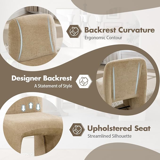 Hyfirm Upholstered Dining Chairs Set of 4,Modern Armless Desk Chair with Metal Footrest for Diningroom Bedroom Livingroom Reading Room,Khaki Fabric