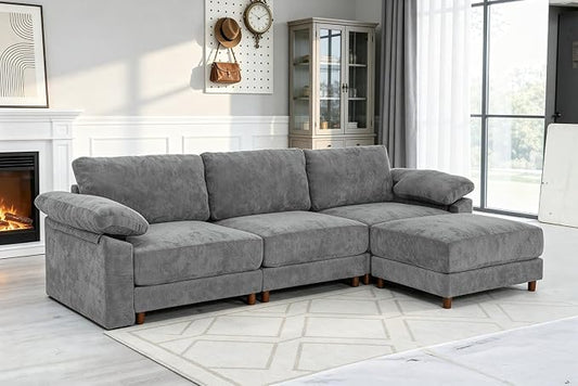 Oversized L Shaped Sectional Couch for Living Room, Extra Large Deep Seat Modular Sectional Sofa with Washable Covers, Modern Cloud Couch for Apartment, Bedroom (Light Gray, L Shape 4 Seat)