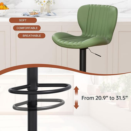 JAMFLY Bar Stools Set of 6, Leather Adjustable Barstools Counter Height Modern Bar Stools, Island Chairs Set of 4 for Kitchen, Green