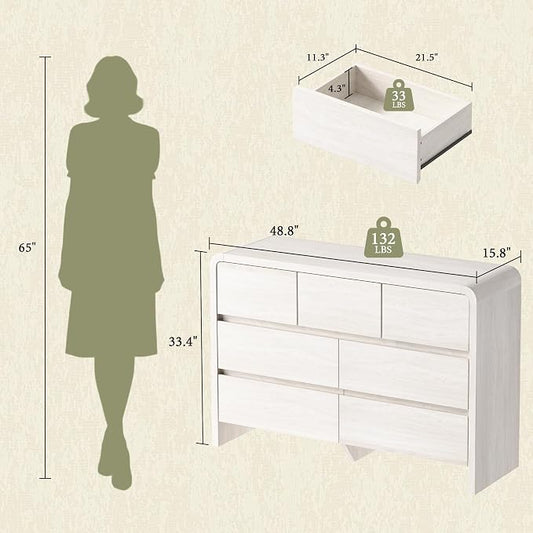 AMERLIFE Drawer Tall Dresser for Bedroom, Modern Storage Cabinet with Anti-Tip Kit, Rounded Corners & Easy Assembly, White Wood Chest for Closet (White, 15.8" D x 48.8" W x 33.3" H (7 Drawers))