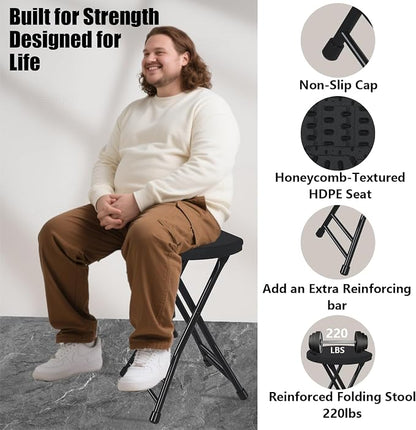 Folding Stool with Handle, Pack of 2 Folding Bar Stool with Non-Slip Feet, 18 Inch Foldable Stool for Camping, Indoor and Outdoor Stools, Black