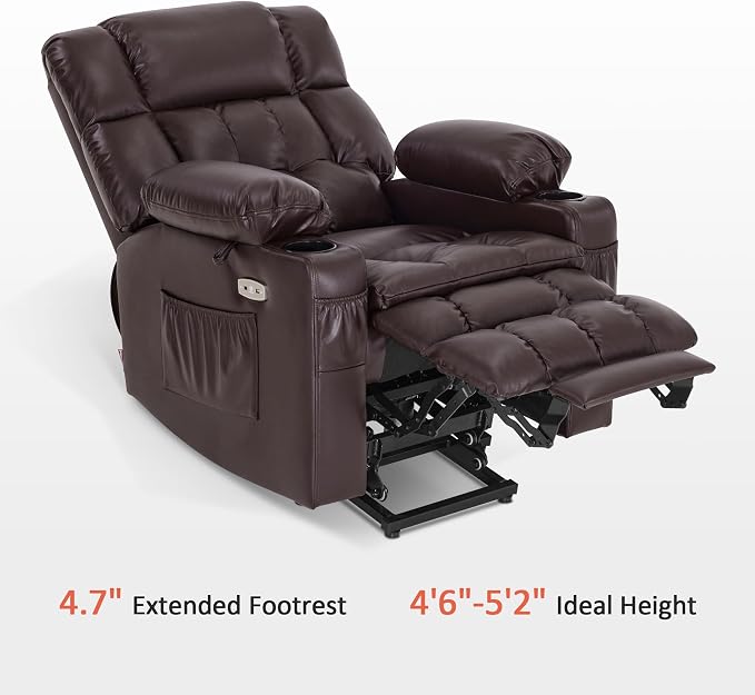 MCombo Small Dual Motor Power Lift Recliner Chair for Petite Elderly, Zero Gravity Lift Chair with Heat and Massage, Infinite Position, USB Ports,Faux Leather 7893 (Dark Brown, Small)