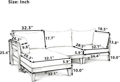 VilroCaz 6-Piece Acacia Wood Outdoor Modular Sectional Patio Sofa Set, Converts to a Daybed, All-Weather Conversation Set with 5 Pillows and 6 Cushions for Backyard, Poolside, Garden