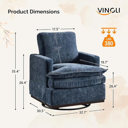 VINGLI 360°Swivel Mid-Century Modern Accent Armchairs Set of 2 with Double-Layer Seat Cushions, Comfy Single Square Sofa, Upholstered Club Chairs for Living Room,Bedroom, Reading Room, Chenille Blue