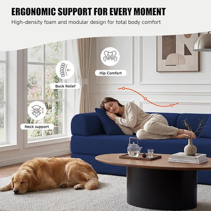 79" Convertible Sleeper Sofa Bed, Corduroy Boneless Fold-Out Couch in a Box, 4-in-1 Loveseat/Futon Couch, High-Density Foam, No Assembly, Side Pockets, 2 Pillows for Small Spaces, Blue