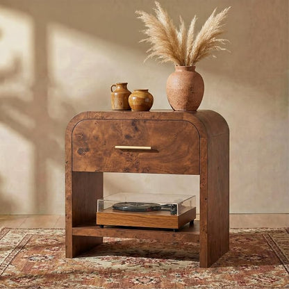 Night Stand [Unique Curved Profile] [FSC-Certified Wooden Board] 1-Drawer and 1 Storage Shelf Nightstand 24" H Metal Handle Modern Bedside Table Side Table End Table