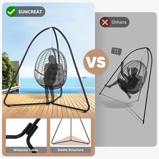 SUNCREAT Tripod Hanging Chair Stand – 400lbs Capacity, Heavy Duty Steel, Rust Resistant, Stable Hammock Frame for Air Porch, Indoor/Outdoor Use – Swing Not Included, Black