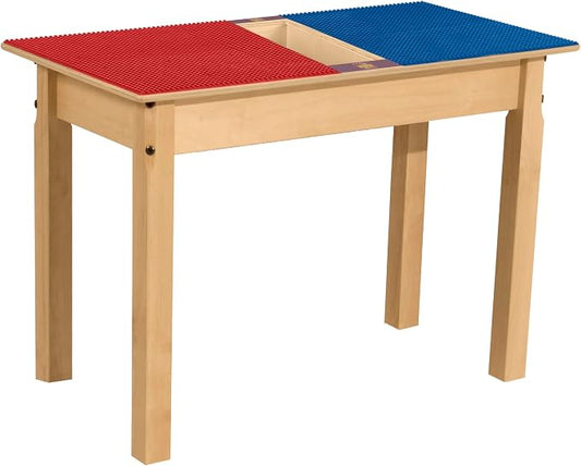 Contender Time-2-Play Kids Activity Play Table, Compatible with Lego Bricks, Extra Sturdy Birch Plywood, 35" W X 15.5" D, Red & Blue, 20" Legs for Ages 4-7