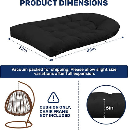 idee-home Egg Chair Cushion Replacement, Hanging Chair Cushion Outdoor | Wicker Hammock Swing Cushioned for Patio, Black（Without Chair）