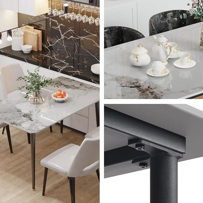 Wisfor Sintered Stone Dining Table: 47.2x27.5 Inch White Kitchen Table with Metal Legs - 6-Seat Breakfast Table for Dining Room, Restaurant (No Chairs)