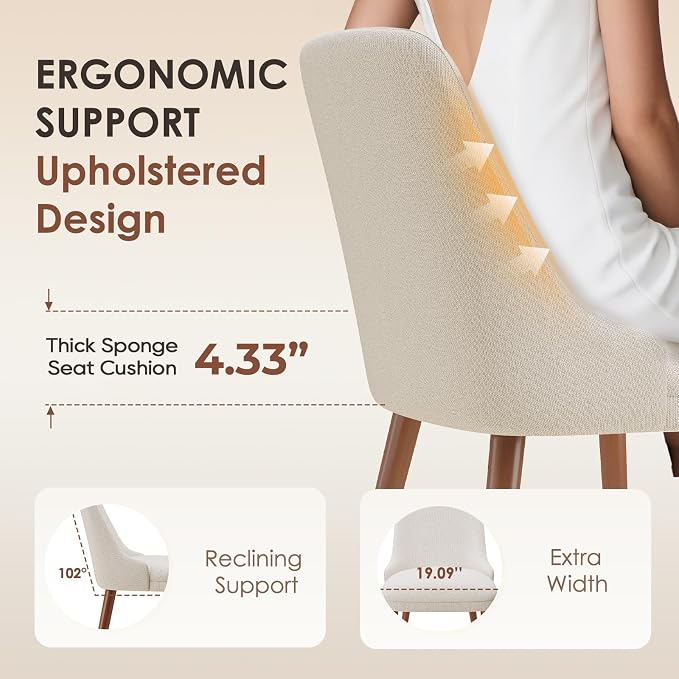 MALOL Upholstered Dining Chairs Set of 6, High-Back Dining Room Chair with Wood Legs, Padded Kitchen Chairs for Dining Room/Restaurant/Cafe, Beige