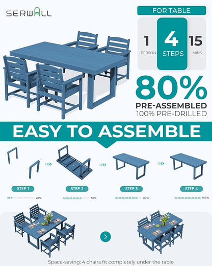 SERWALL HDPE Outdoor Dining Set for 4, 67'' Patio Table and Chairs Set | with Armchair Seat