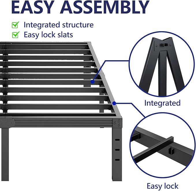 Furnitui 14 Inch High Metal Queen Bed Frame, Platform Bed Frame Queen Size No Box Spring Needed, Easy Assembly, Noise Free, Sturdy, Black