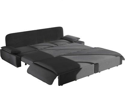 94.5'' Sleeper Sofa Bed King Size, Modern Corduroy Pull Out Couch, 3-in-1 Convertible Futon Sofa, 3 Seater Couches, Cloud Recliner, Pillow Arm, for Living Room, Apartment, Offices, Dark Grey
