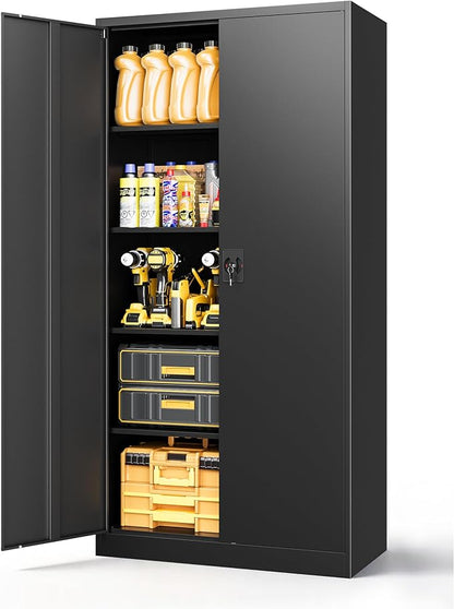 Metal Garage Storage Cabinet with Locking Doors,Steel Tool Cabinets with Adjustable Shelves for Home,Office,Garage,Warehouse Organisieren(Black)