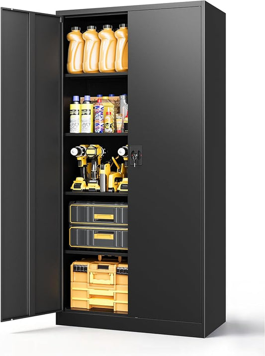 Metal Garage Storage Cabinet with Locking Doors,Steel Tool Cabinets with Adjustable Shelves for Home,Office,Garage,Warehouse Organisieren(Black)