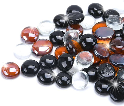 GasSaf Blended Fire Glass Beads for Outdoor Fire Pit, Fireplace, Replaces Existing Gas Logs & Lava Rocks, 3/4 Inch Glass(10 Pound)(Black, Amber, Crystal Clear Luster)