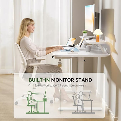 GTPLAYER Electric Standing Desk with Drawers, 55 x 24 Inches Height Adjustable Computer Desk with Monitor Stand, Laptop Stand, Sit Stand up Desk with Memory Preset for Home, Office, White