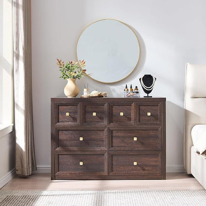 6 Drawers Dresser for Bedroom-46.5" Wide Wooden Chest of Drawers with Large Storage, Long Dresser TV Stand with Drawers, Farmhouse Closet Dressers for Living Room Bedroom, Brown