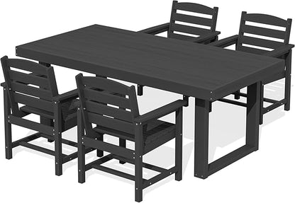 SERWALL HDPE Outdoor Dining Set for 4, 67'' Patio Table and Chairs Set | with Armchair Seat