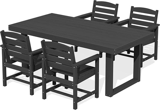 SERWALL HDPE Outdoor Dining Set for 4, 67'' Patio Table and Chairs Set | with Armchair Seat